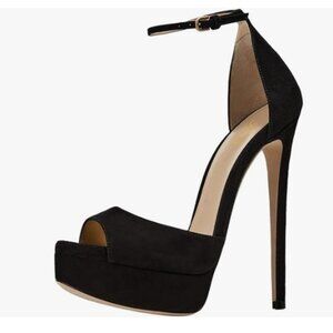 FOWT Black Platform Peep Toe Pumps Stiletto High Heel D'orsays Ankle Strap Shoes